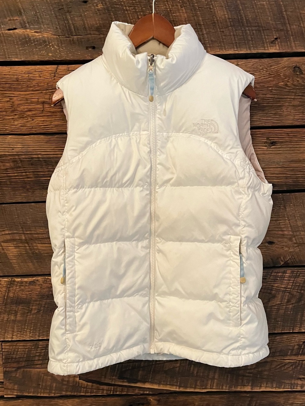 The North Face 700 down fill quilted puffer vest white fill zip pockets medium